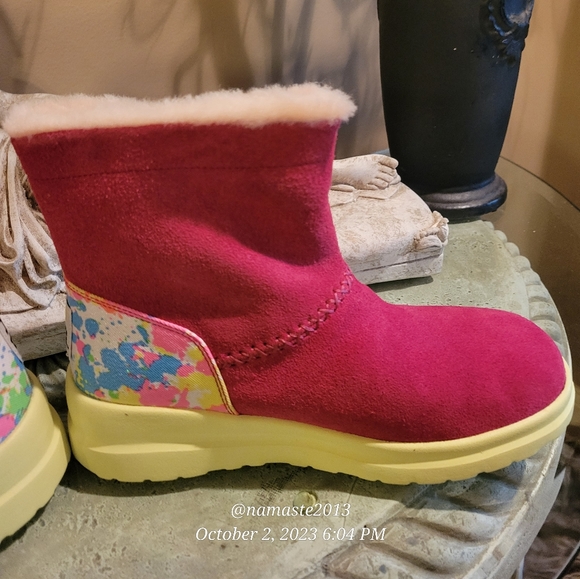 I Heart Ugg Knotty Paint Splatter Ankle Boots Shearling Sherpa Suede Boot #556 - Picture 9 of 14
